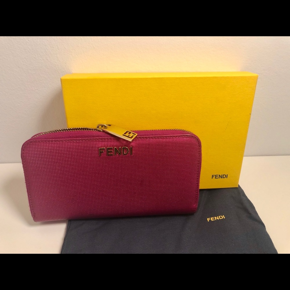 Magenta Leather Fendi Continental Wallet